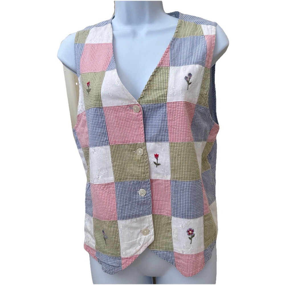 VTG Casey & Max Patchwork Embroidered Floral Vest‎ Sz S Cottagecore Prairie